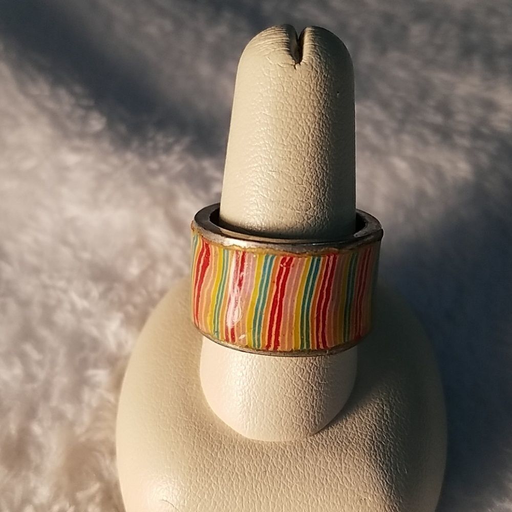 Multicolored Striped Thick Band Ring